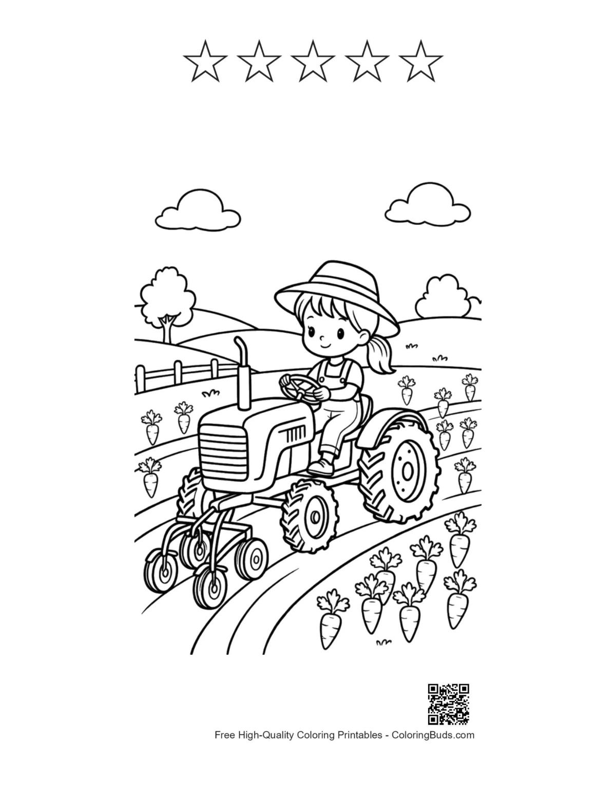 Child farmer tractor seeds printable 5 stars outline