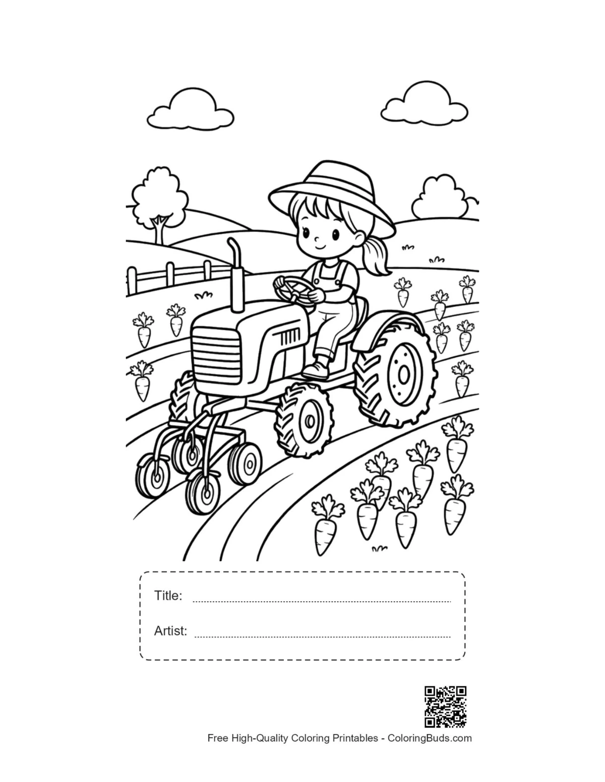 Child farmer tractor seeds printable with title box