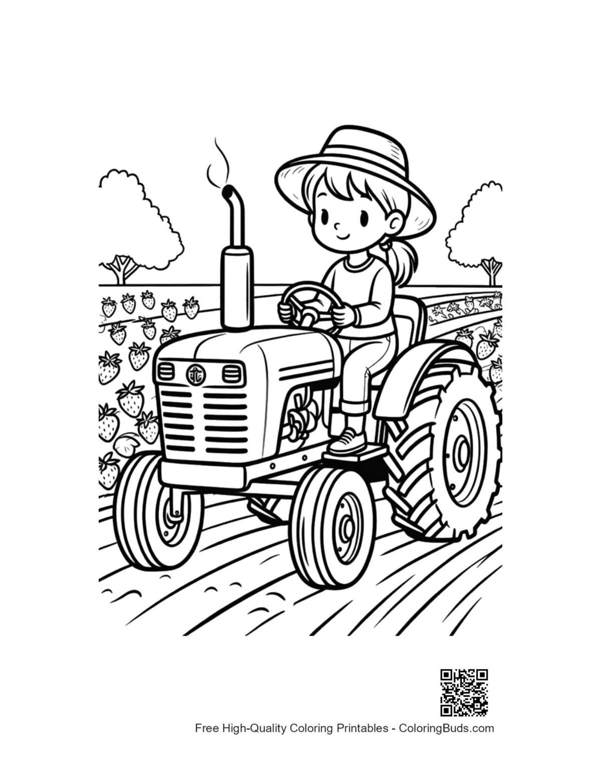 Farm tractor printable coloring page for kids