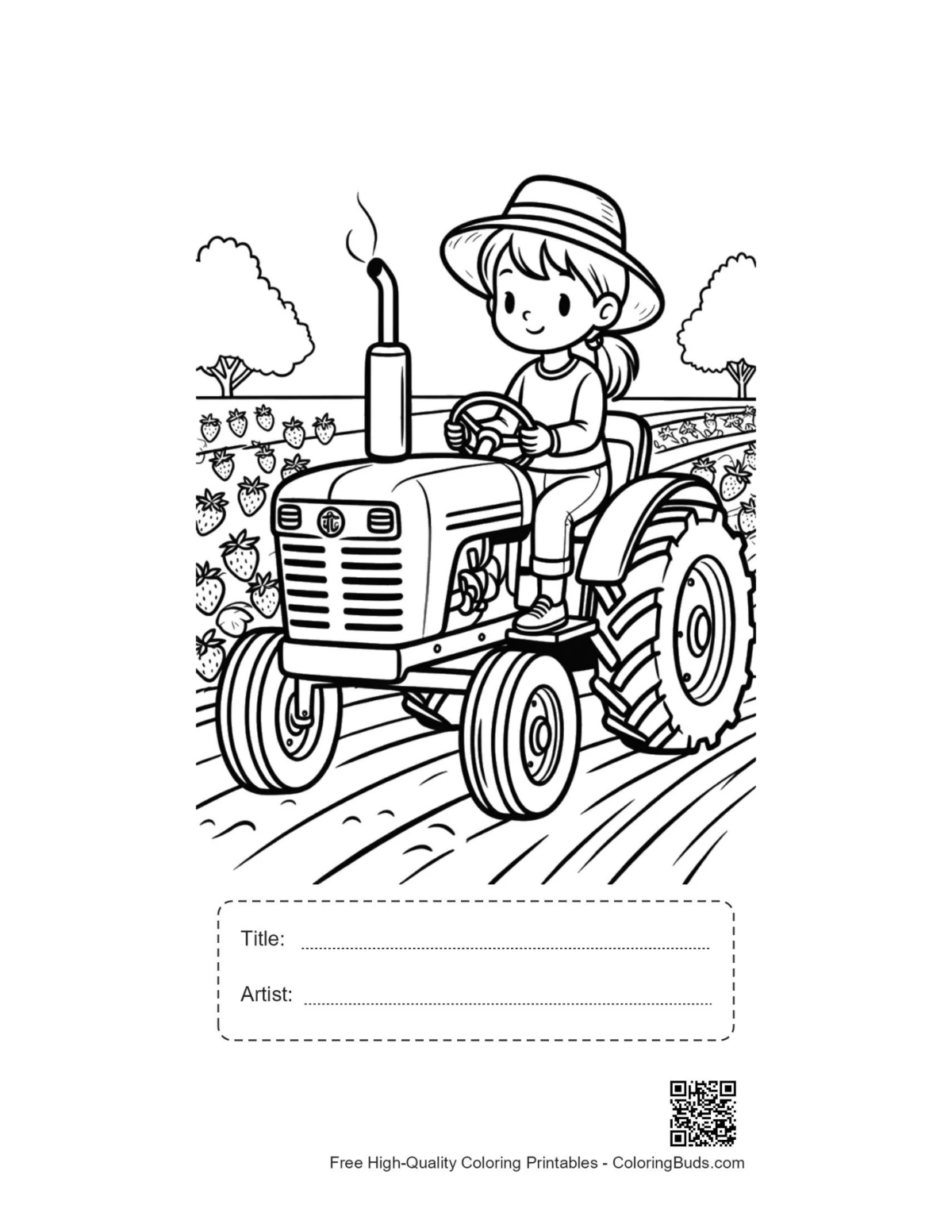 Farm tractor printable with title and artist box
