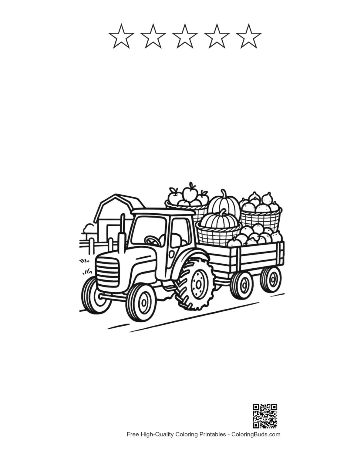 Farm tractor printable with 5 star outlines