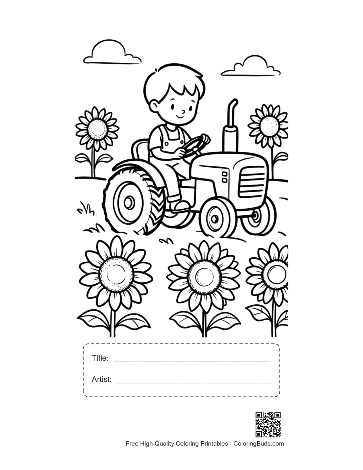 Tractor printable with title box coloring sheet