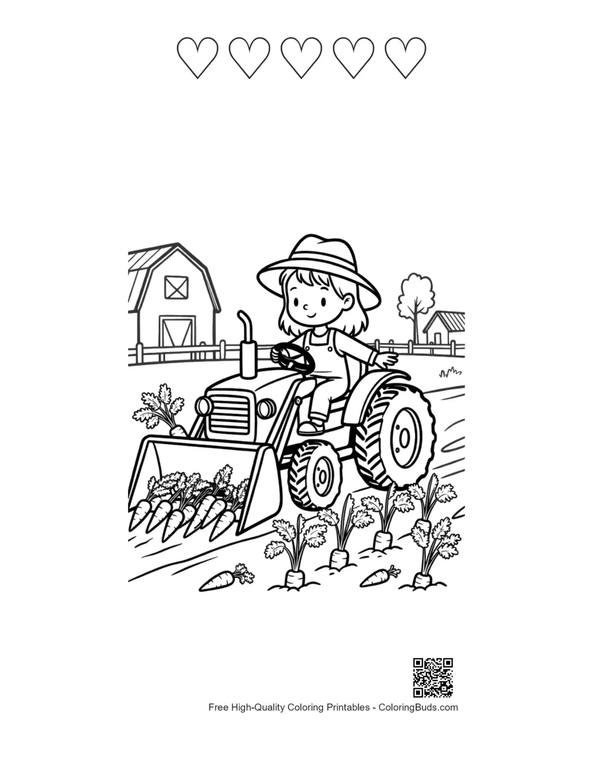 Farm tractor girl plowing with heart outlines