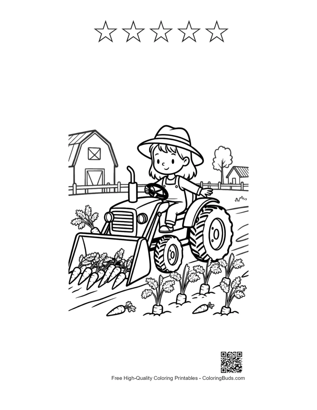 Tractor printable with 5 star rating outline