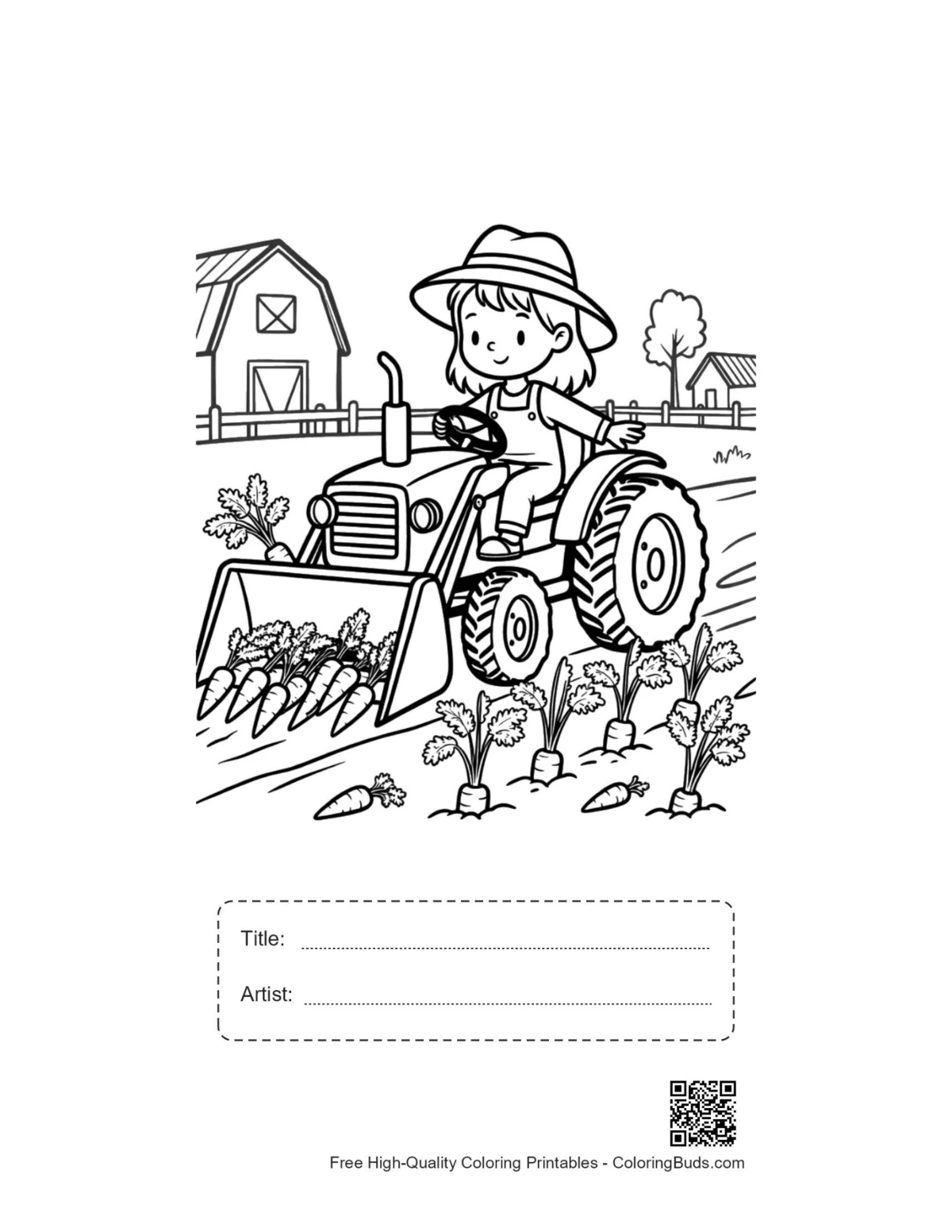 Girl on small tractor printable with title box