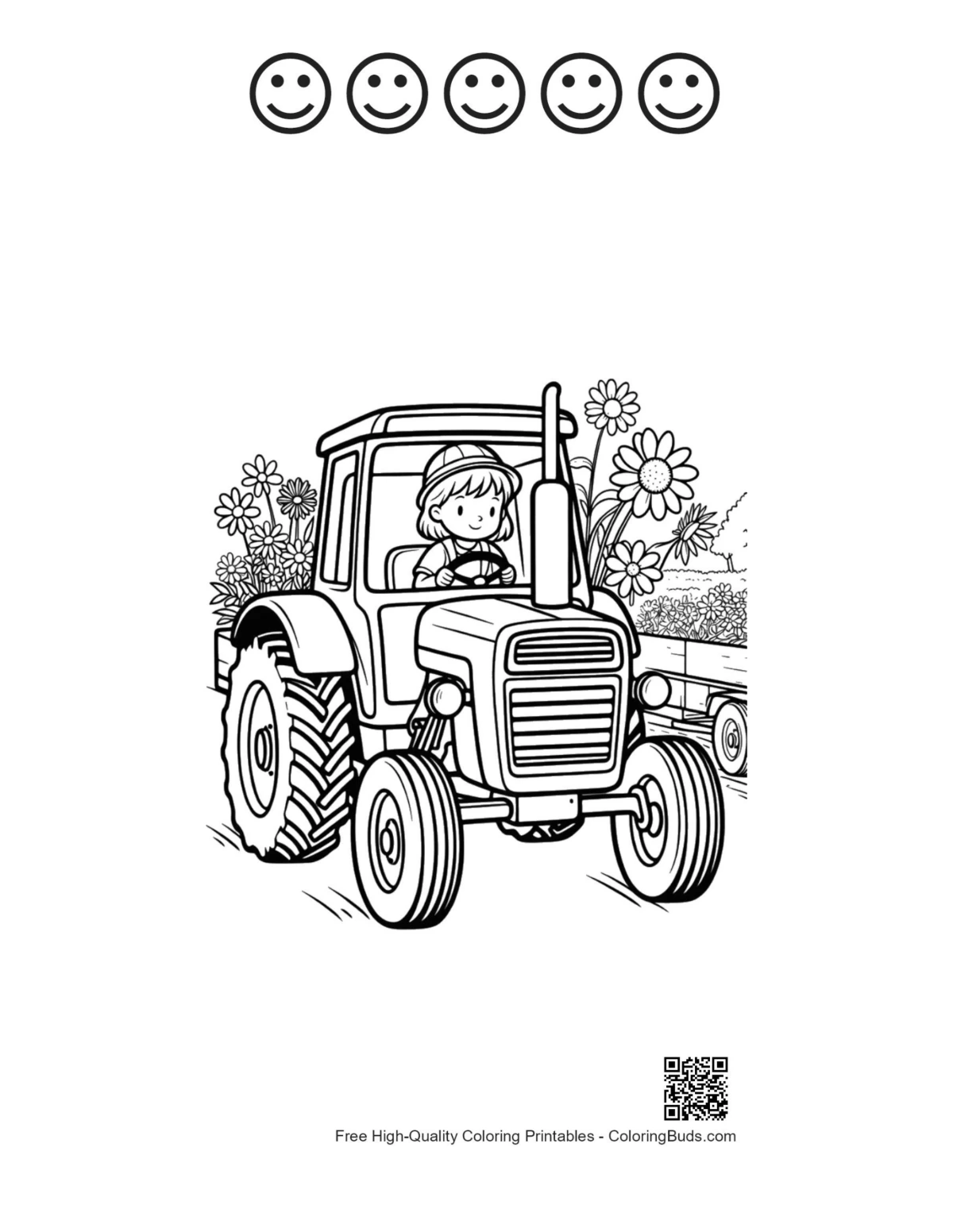 Happy face tractor printable outline