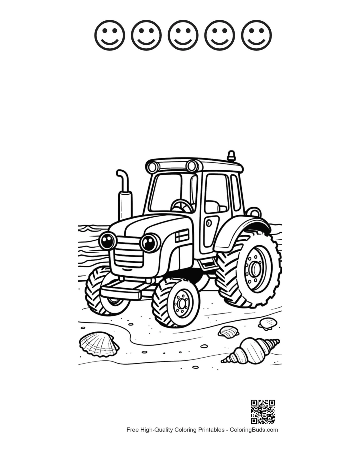 Tractor printable with 5 happy face outlines