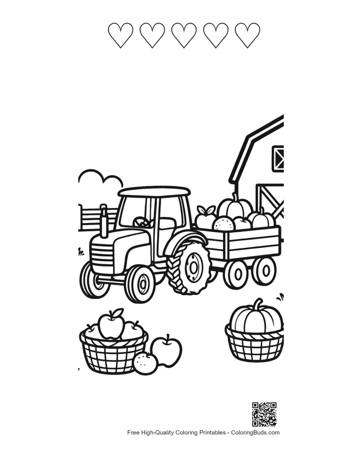 Tractor pumpkins printable with 5 hearts