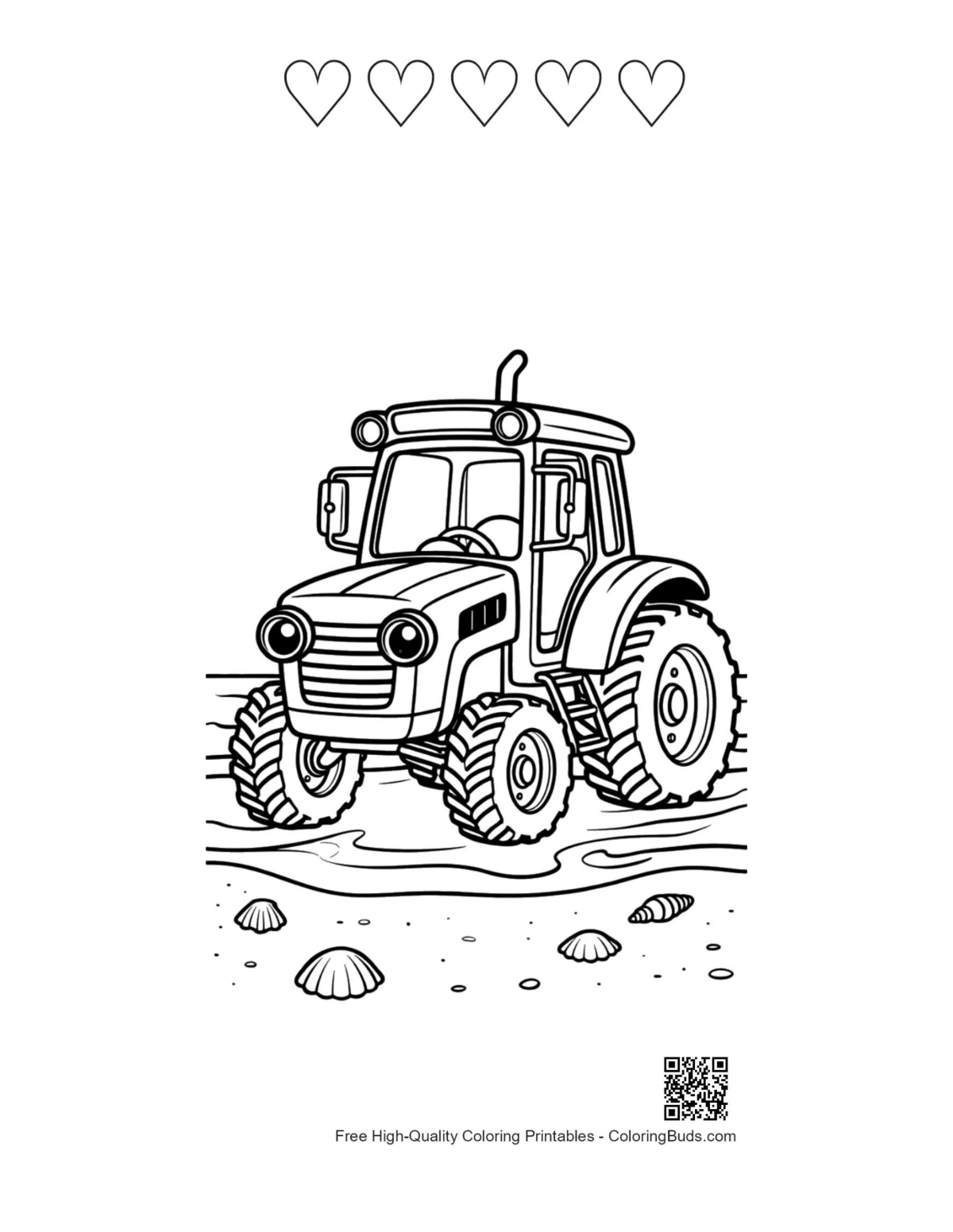 Vintage farm tractor with 5 heart outline printable