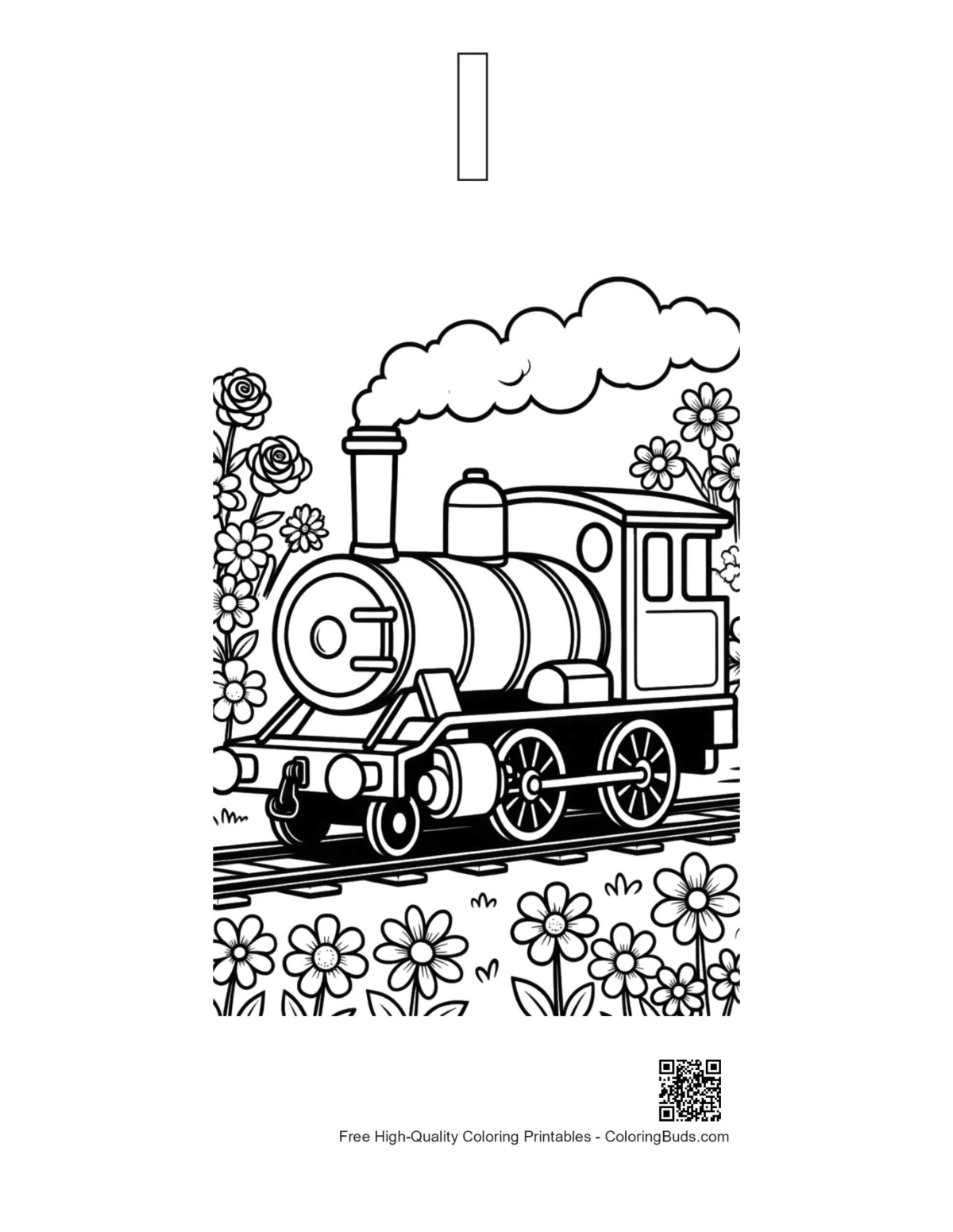 Antique steam train flowery track outline alphabet I printable