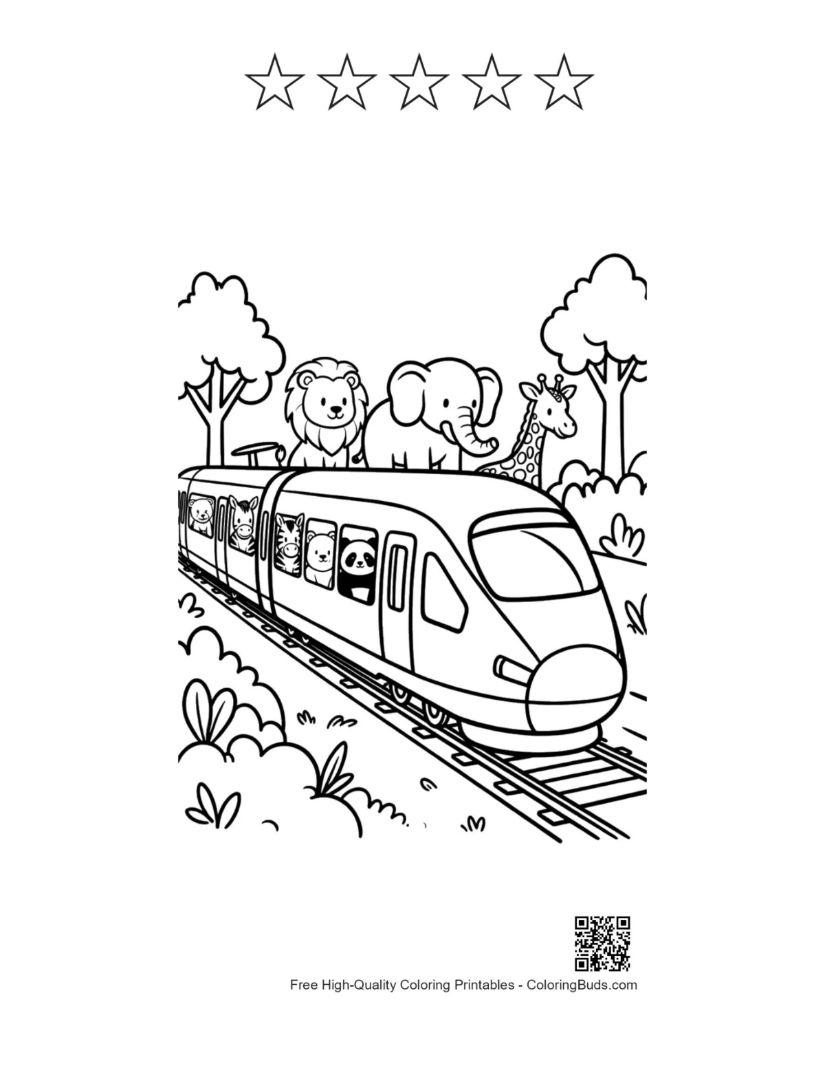 Bullet train safari with 5 star outlines printable