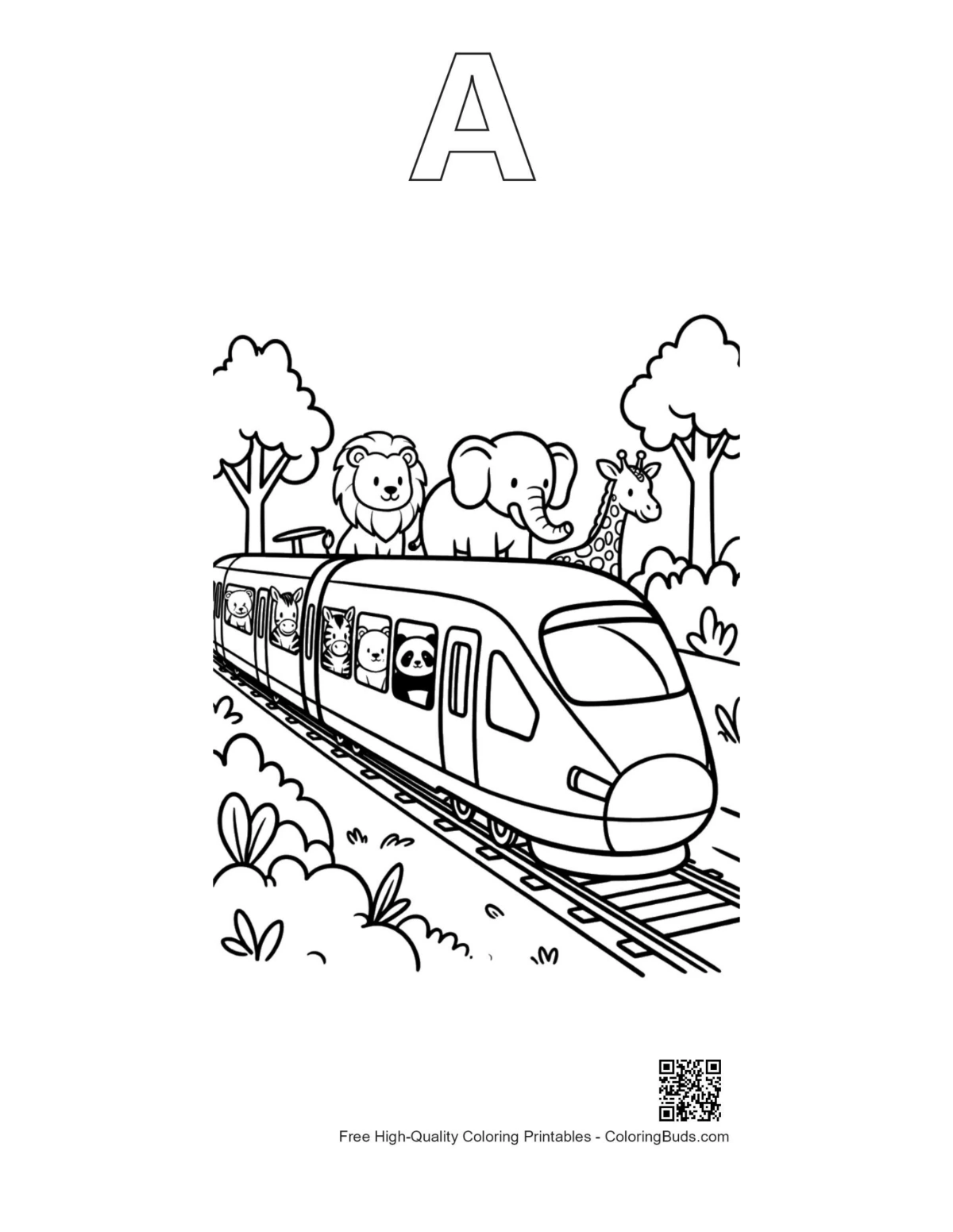 Bullet train safari outline with alphabet letter A