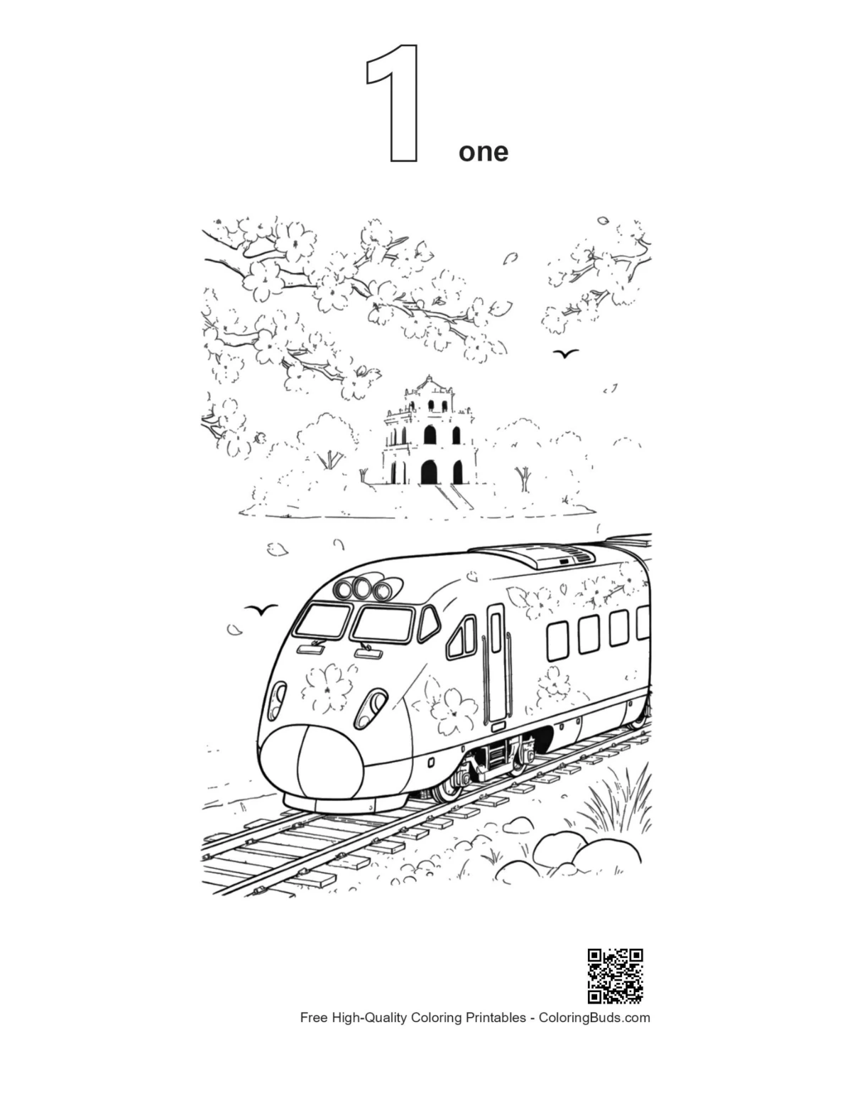 Bullet train pagoda outline number one printable