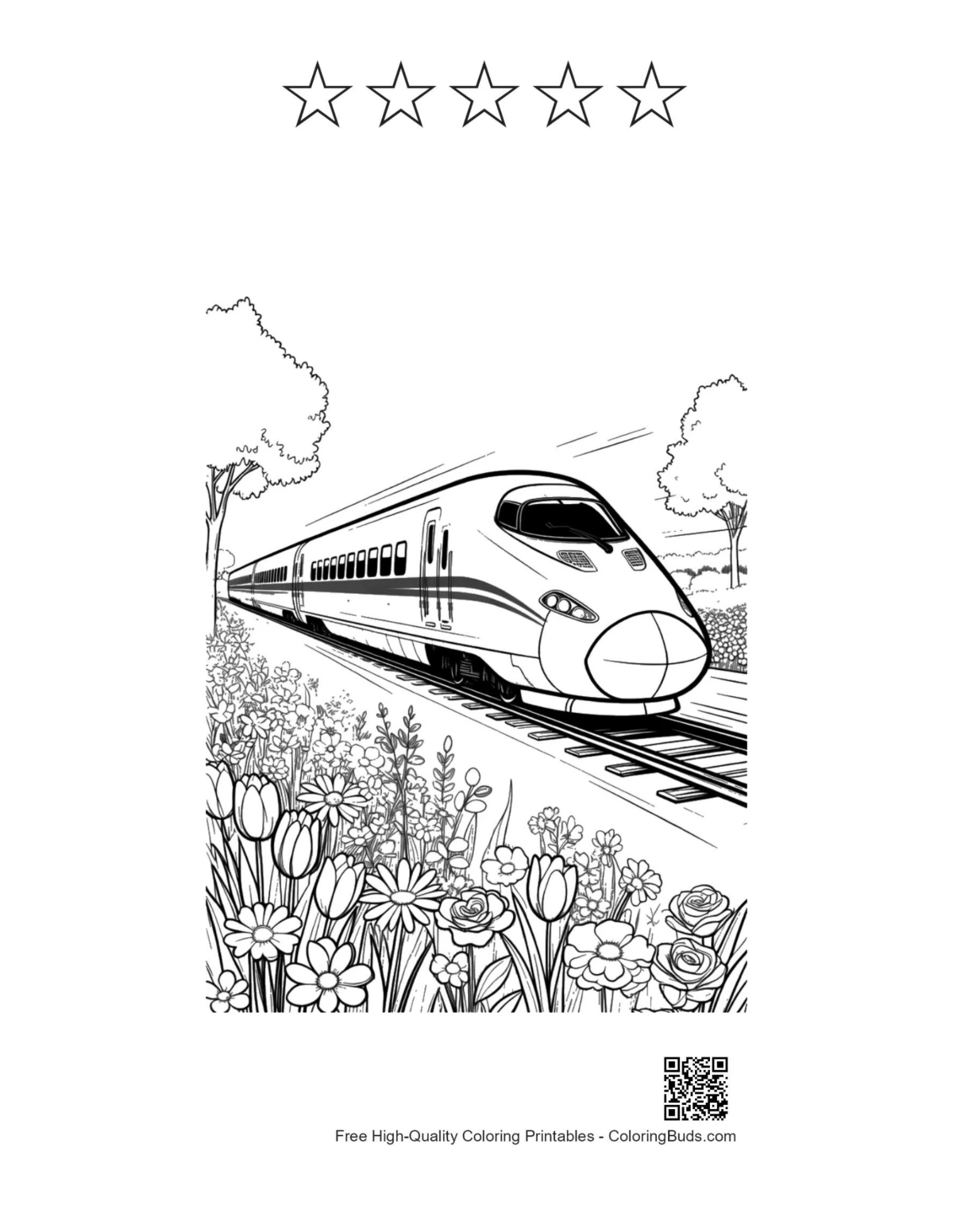 Bullet train printable with 5 star outlines