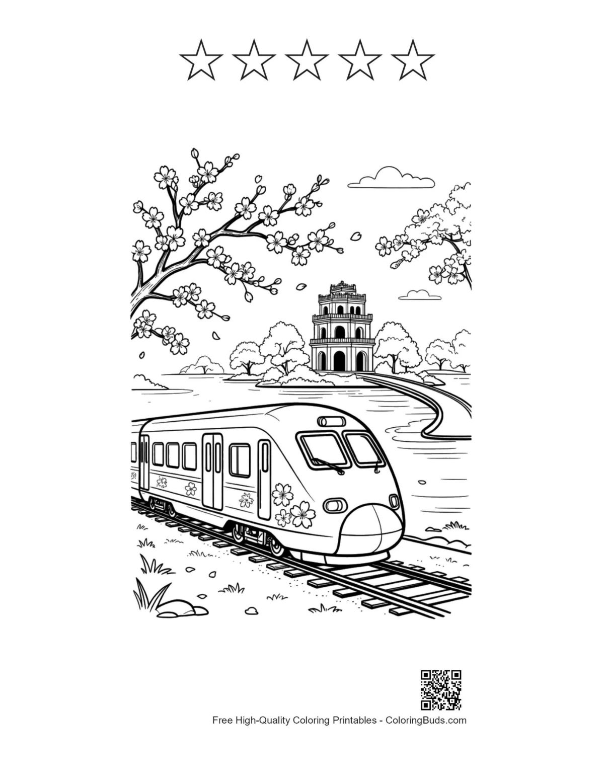 Bullet train valley printable with 5-star outline