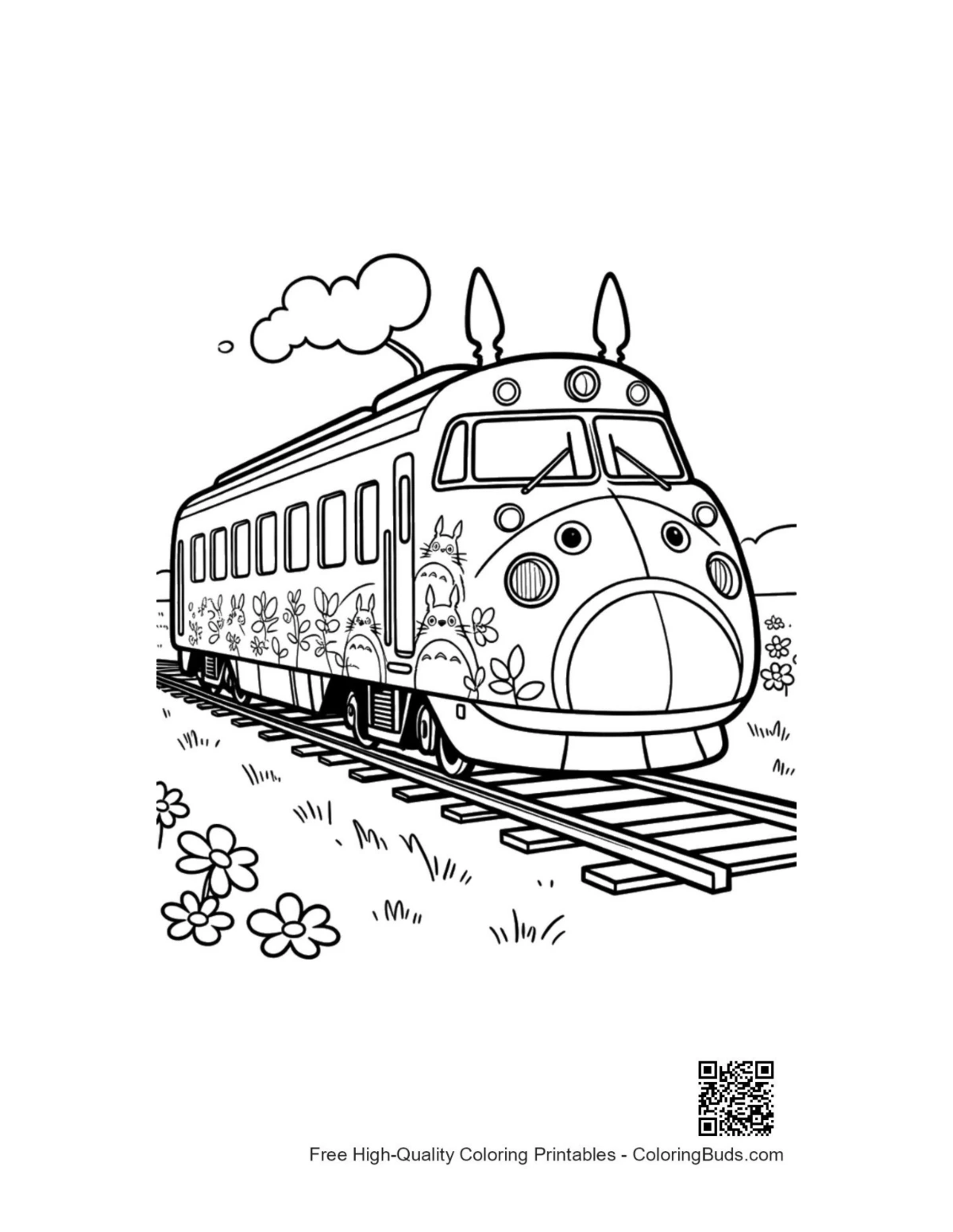 Cute cartoon Shinkansen bullet train bunny ears printable