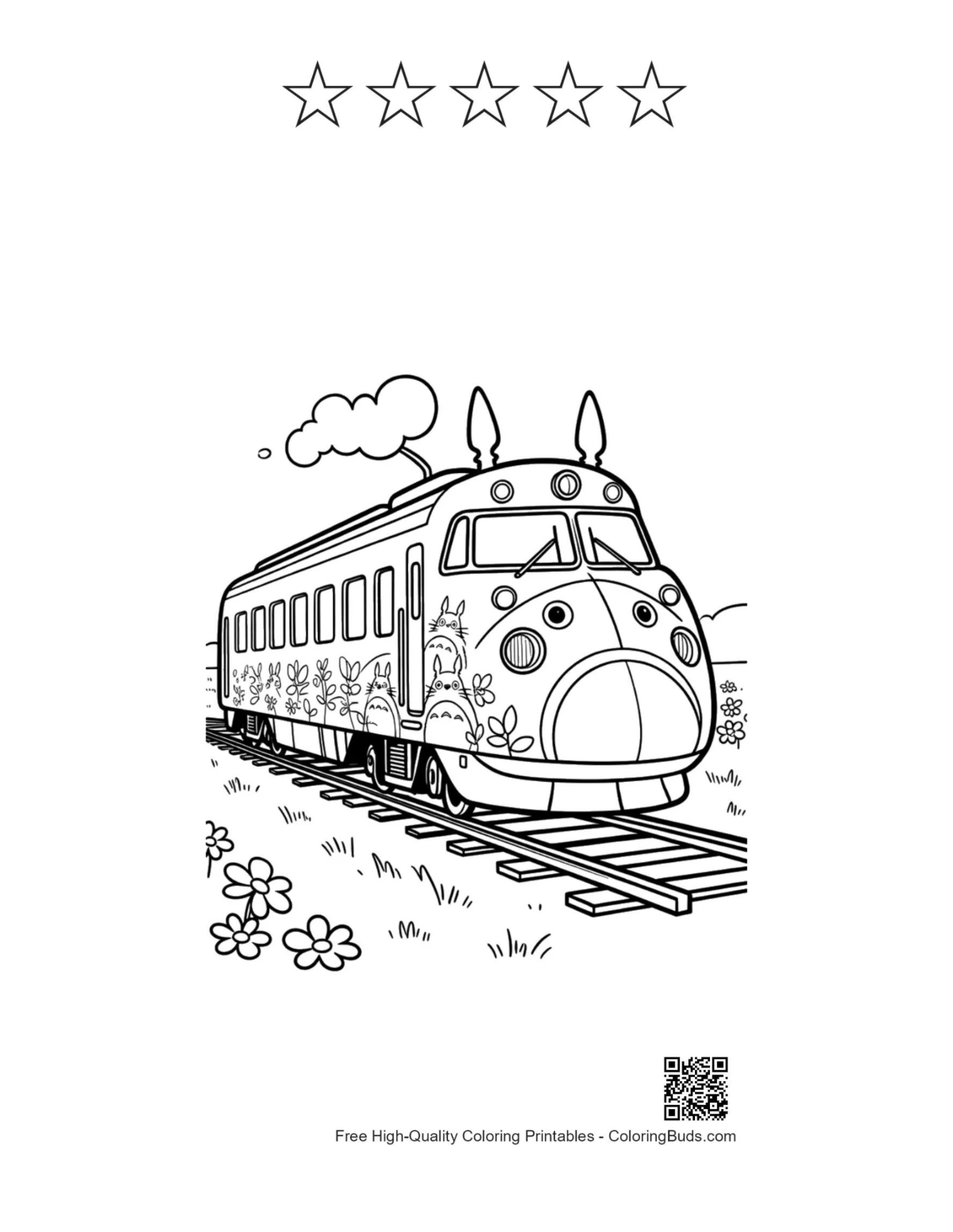 Cute Shinkansen with stars outline printable coloring