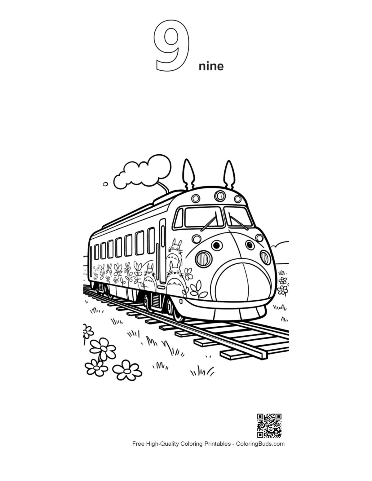 Shinkansen bunny ears number 9 outline coloring page