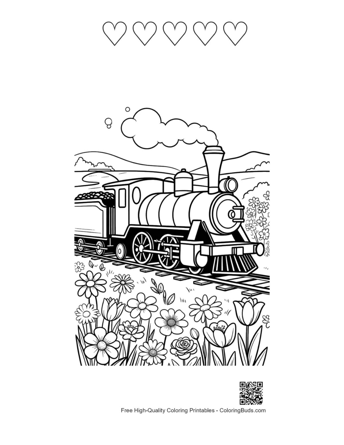 Steam engine wildflowers heart outlines