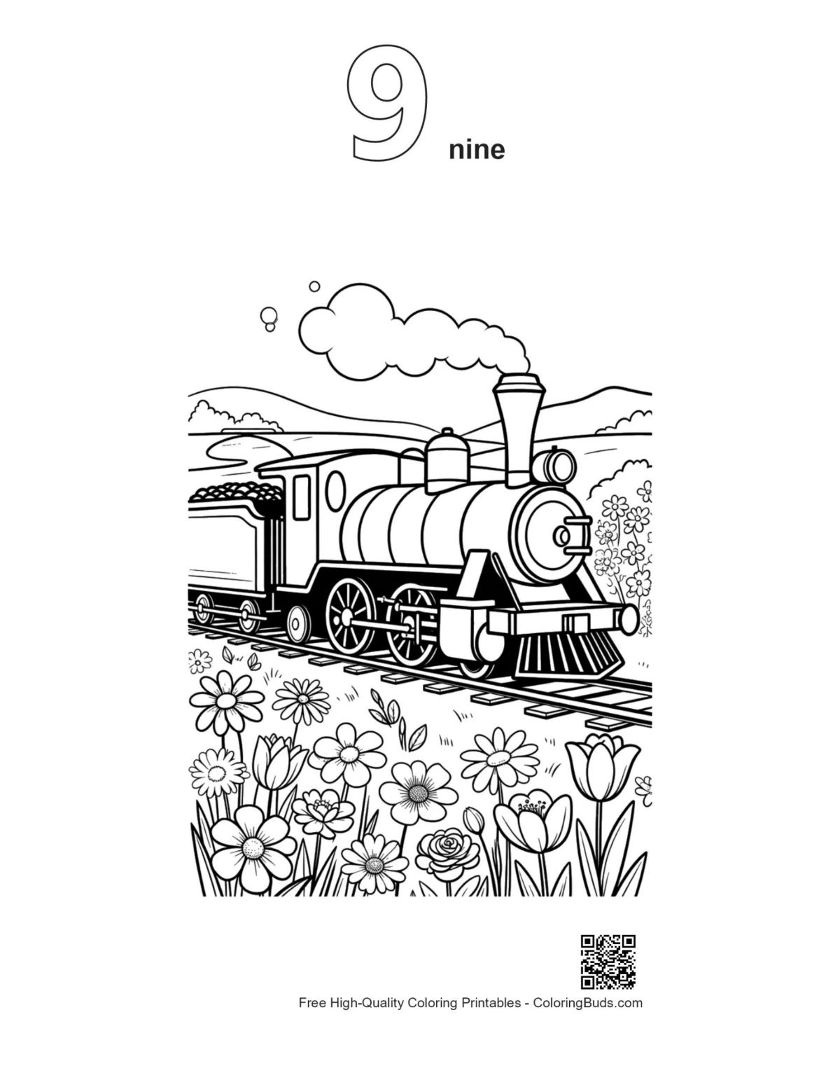 Locomotive wildflowers outline number 9
