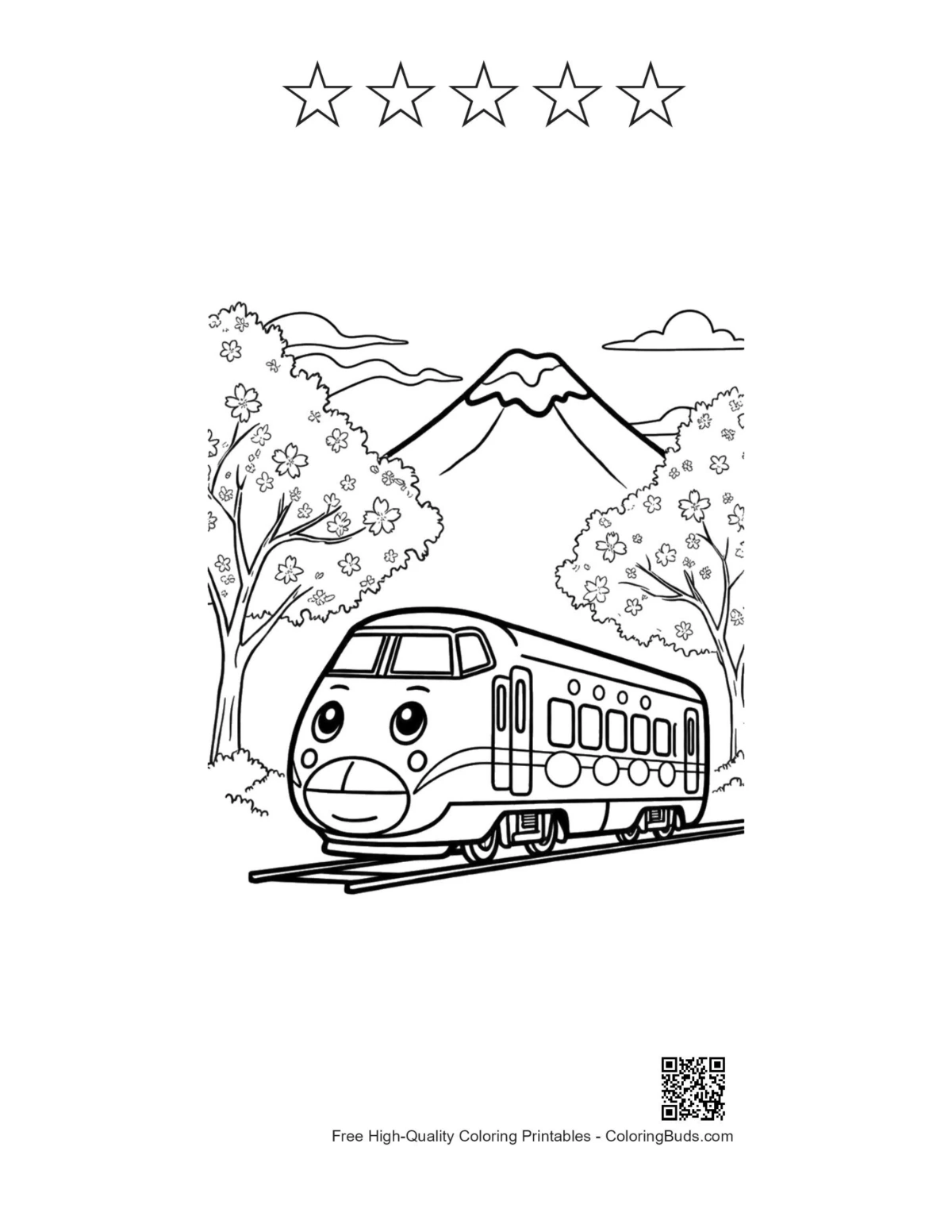 Bullet train printable with 5 star outlines