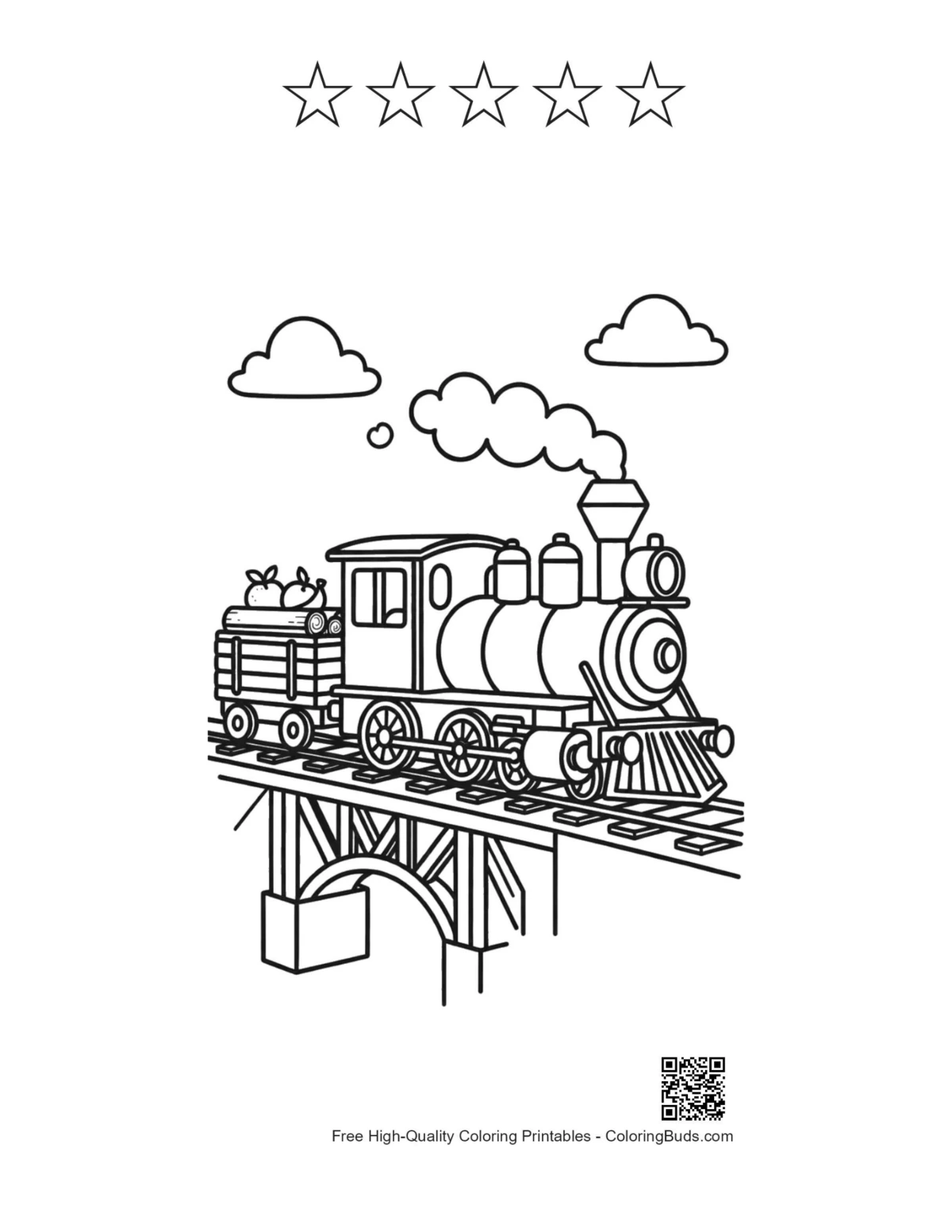 Cute steam engine sheet with 5 stars outline
