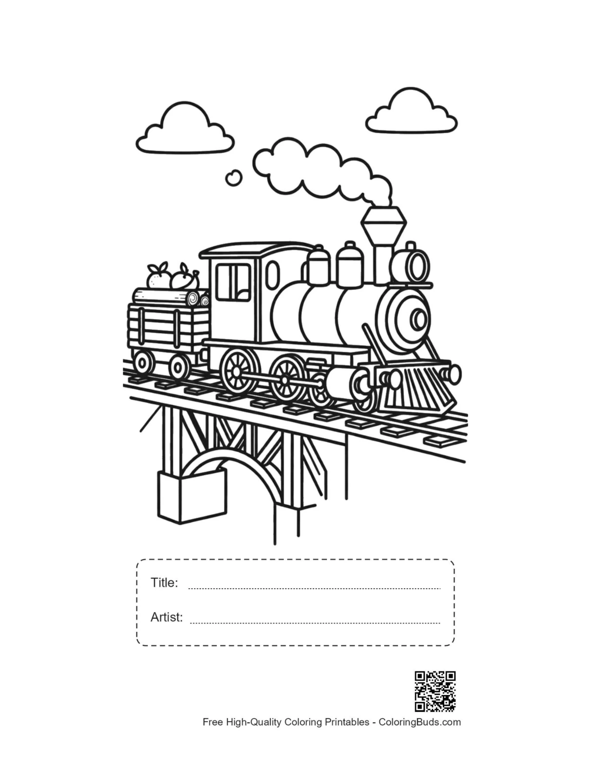Cute steam engine printable with title artist box