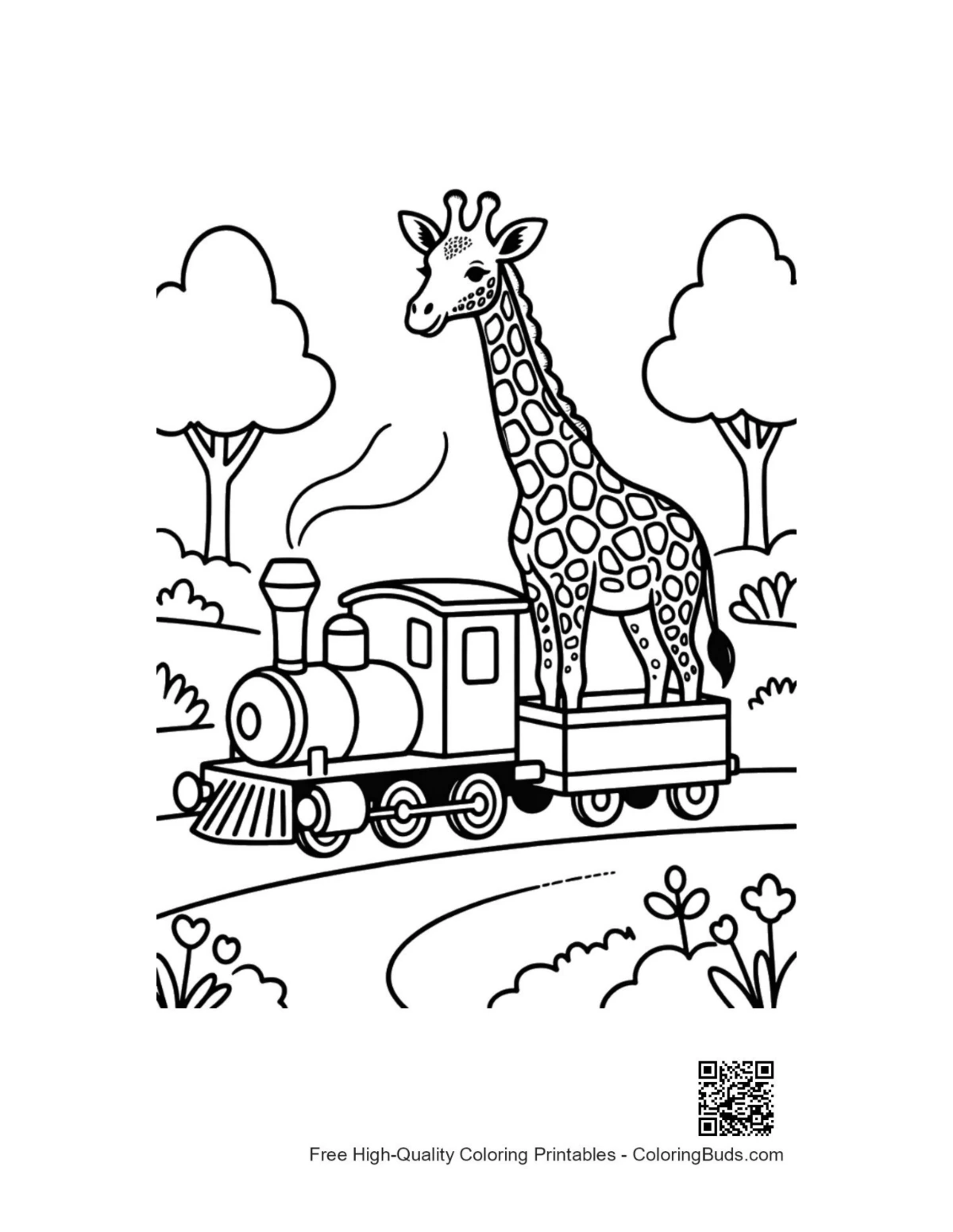 Cute steam engine printable coloring page