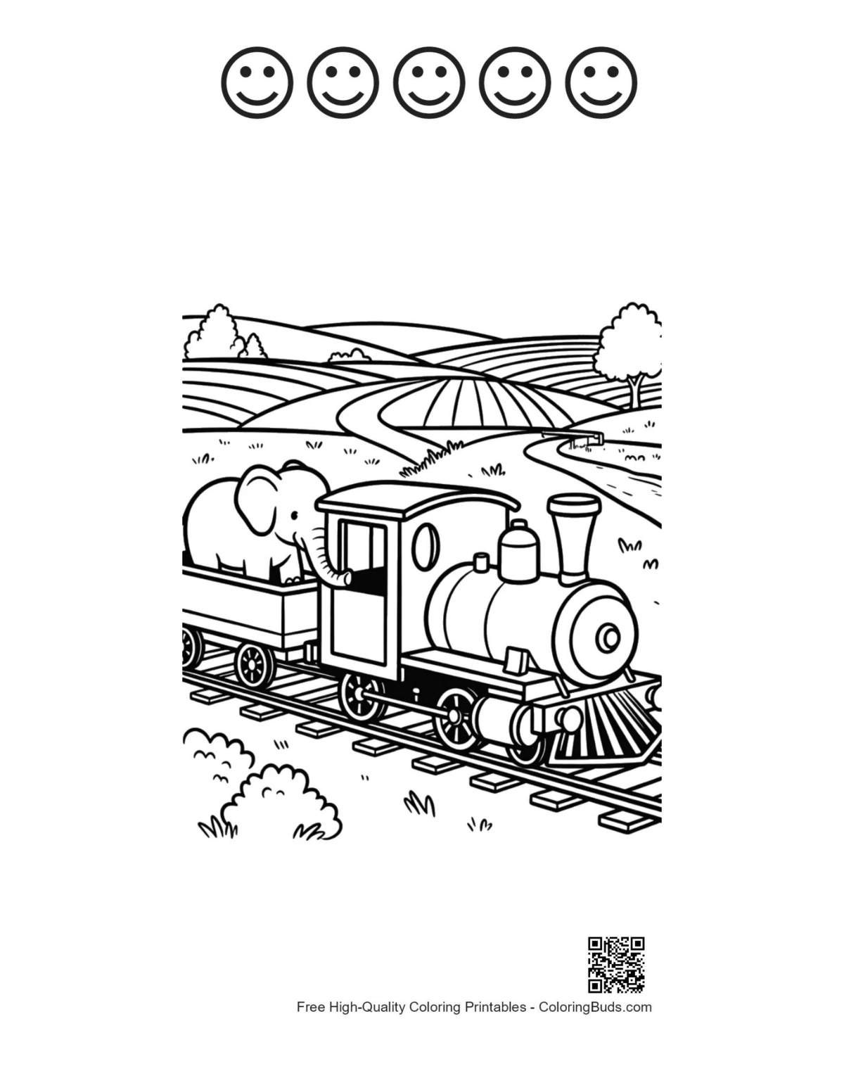 Steam engine 5 happy face outlines printable sheet