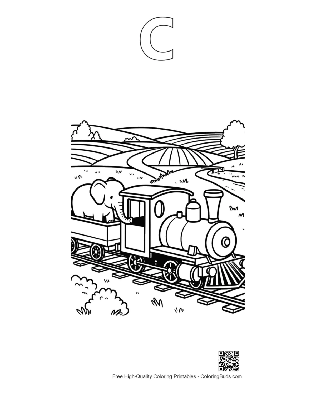 Steam engine outline alphabet C printable download