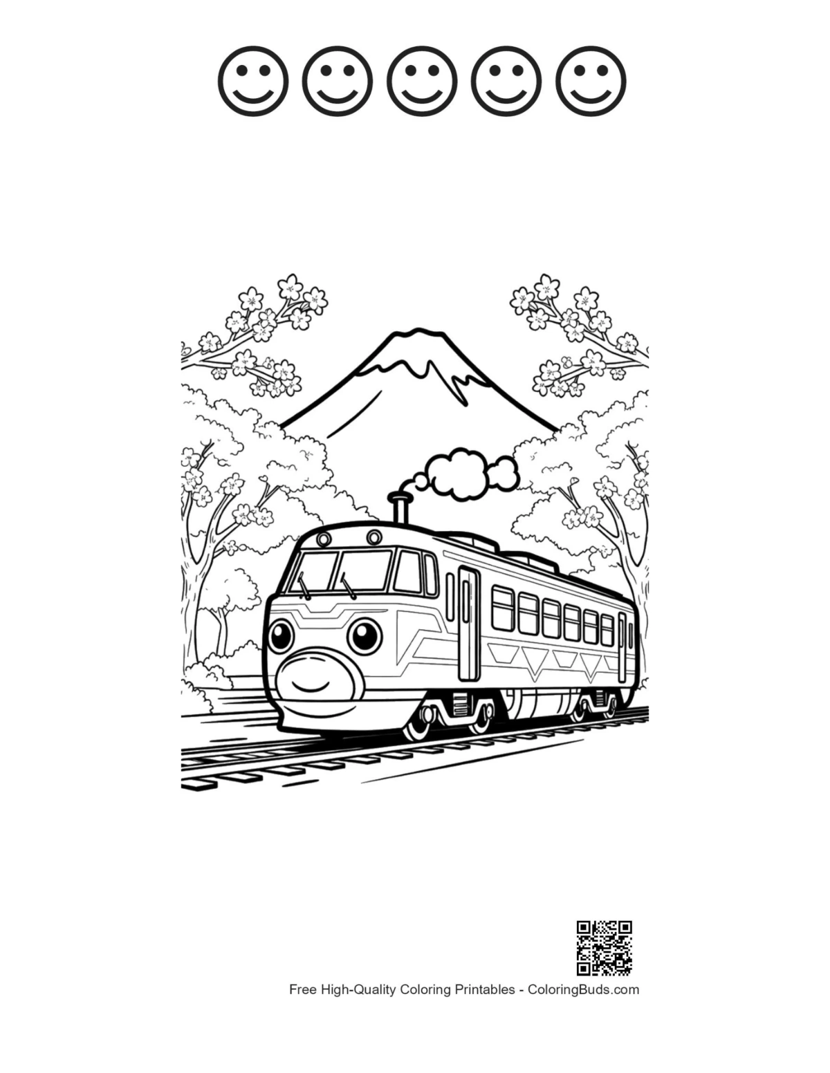 Easy bullet train sheet with 5 happy faces