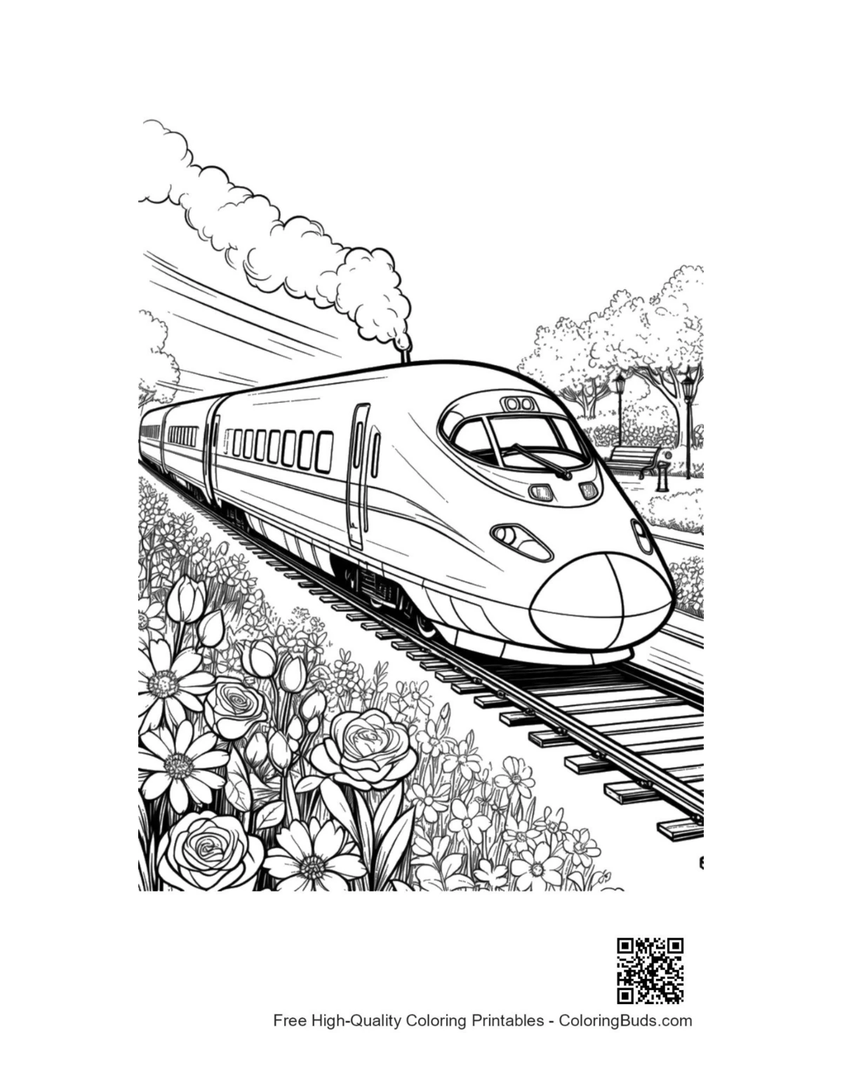 Easy bullet train printable coloring page