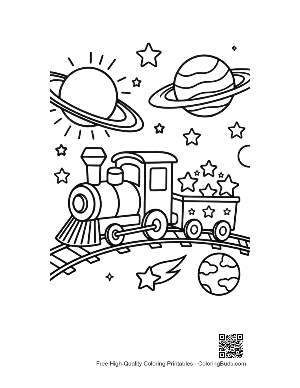 Easy steam engine printable coloring page for kids