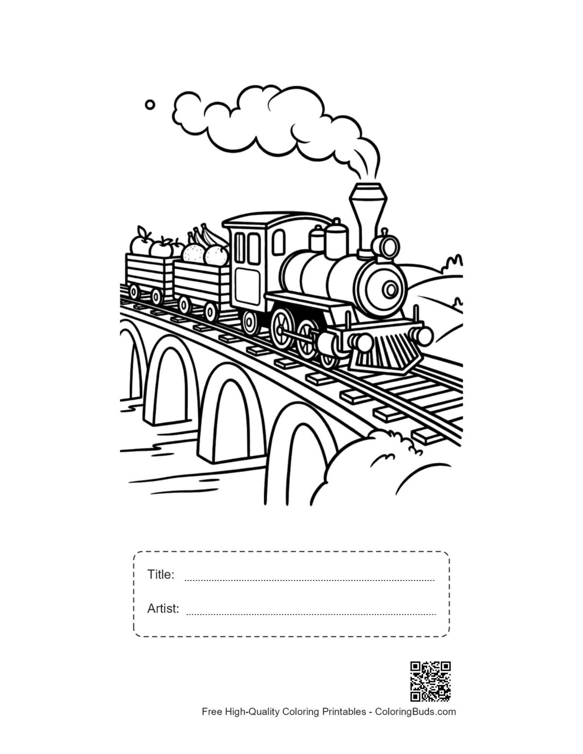 Steam engine printable with title artist box