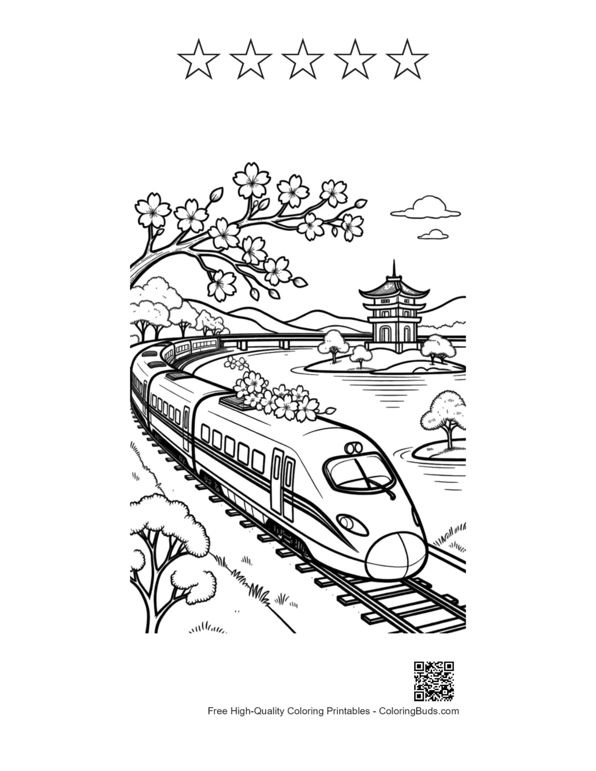 Bullet train printable with 5 star outlines