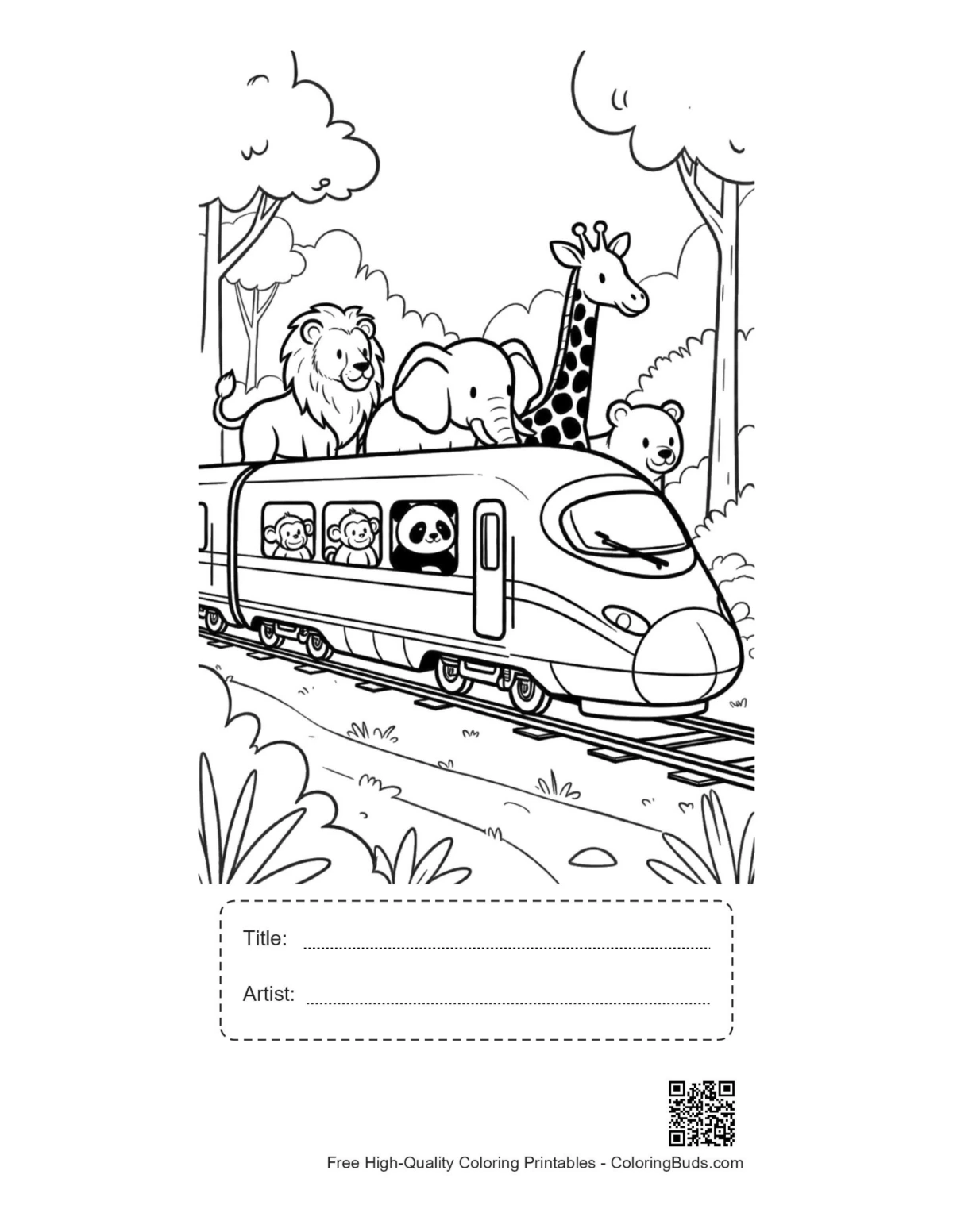 Express train panda giraffe printable with title artist box