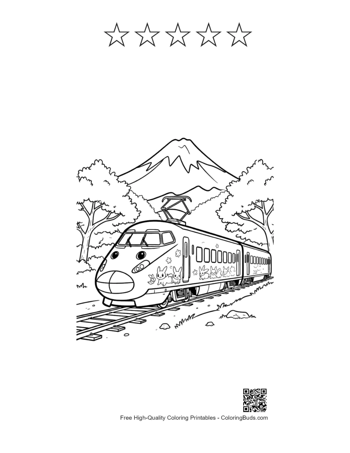 Bullet train printable with 5 star outlines for kids
