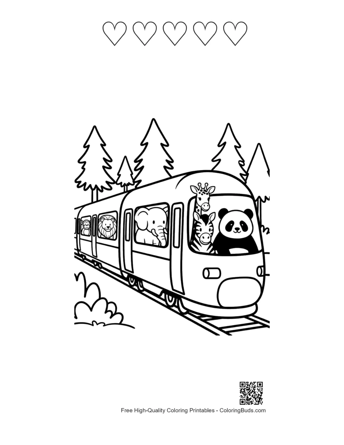 Free bullet train with 5 hearts outline