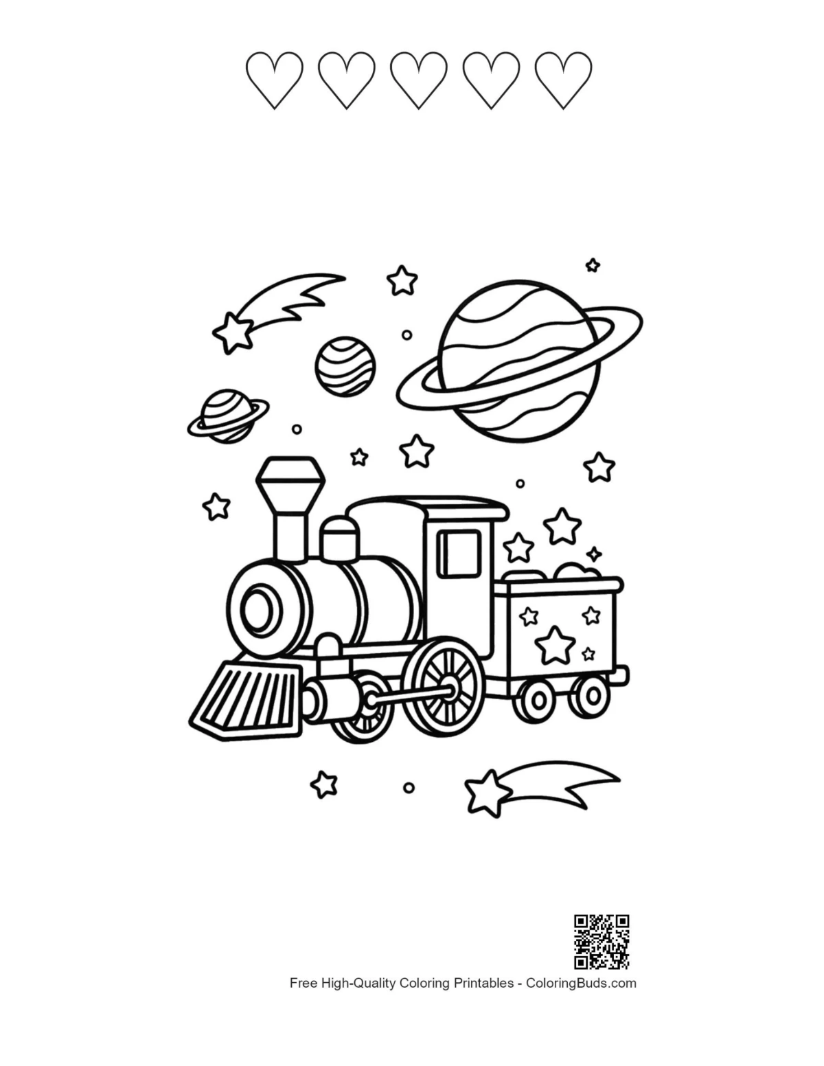 Steam engine with 5 hearts outline printable