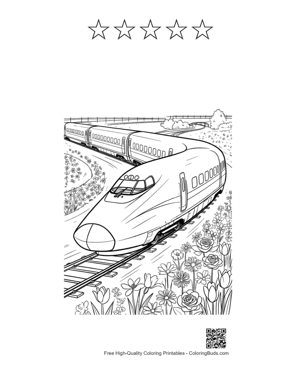 5-star outline futuristic train printable