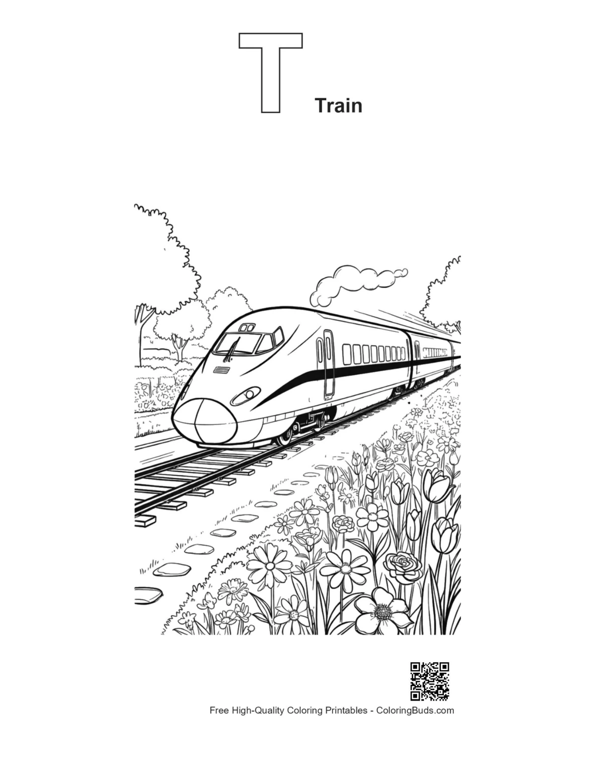 High-speed train valley printable with T alphabet