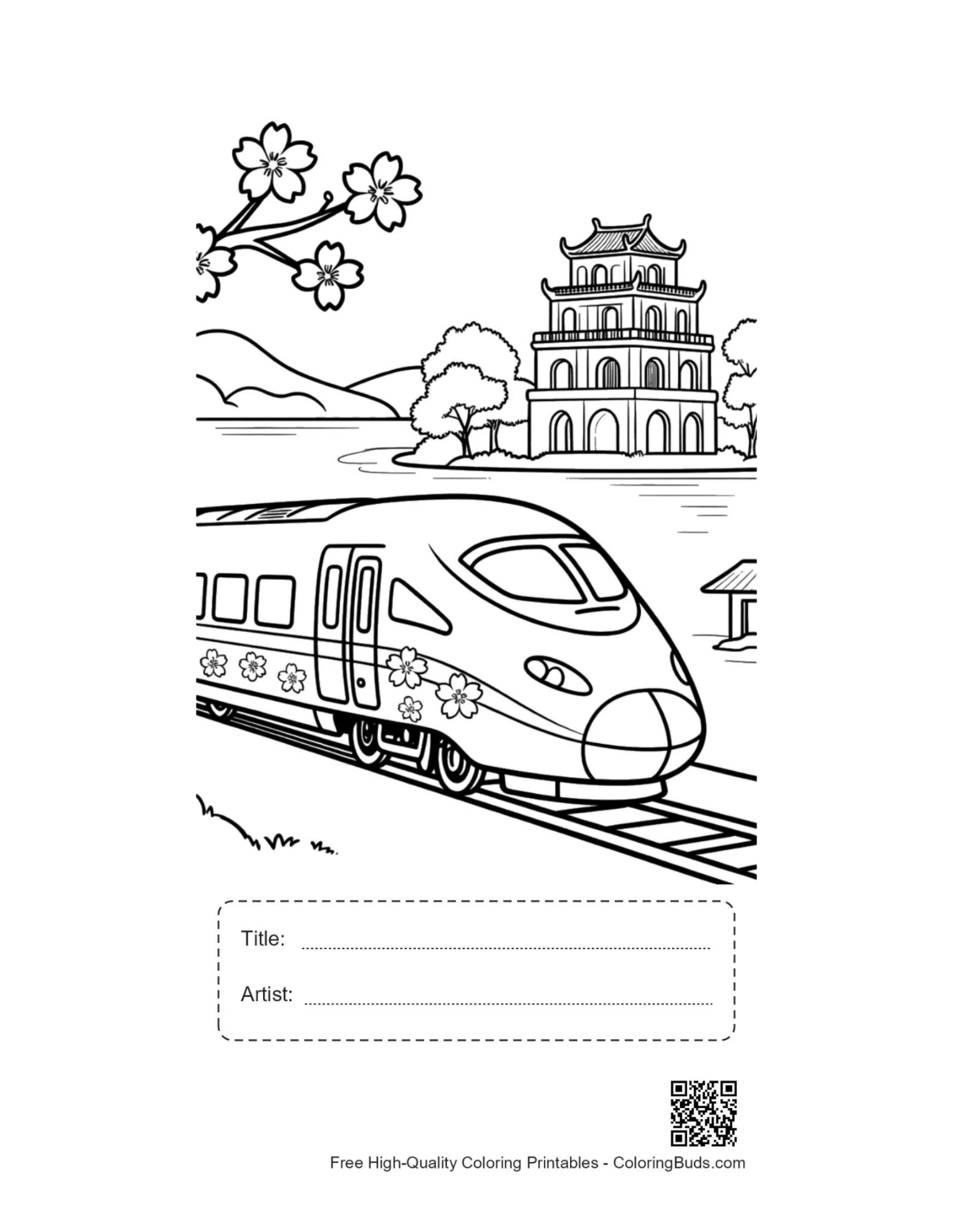 Bullet train village printable with title box