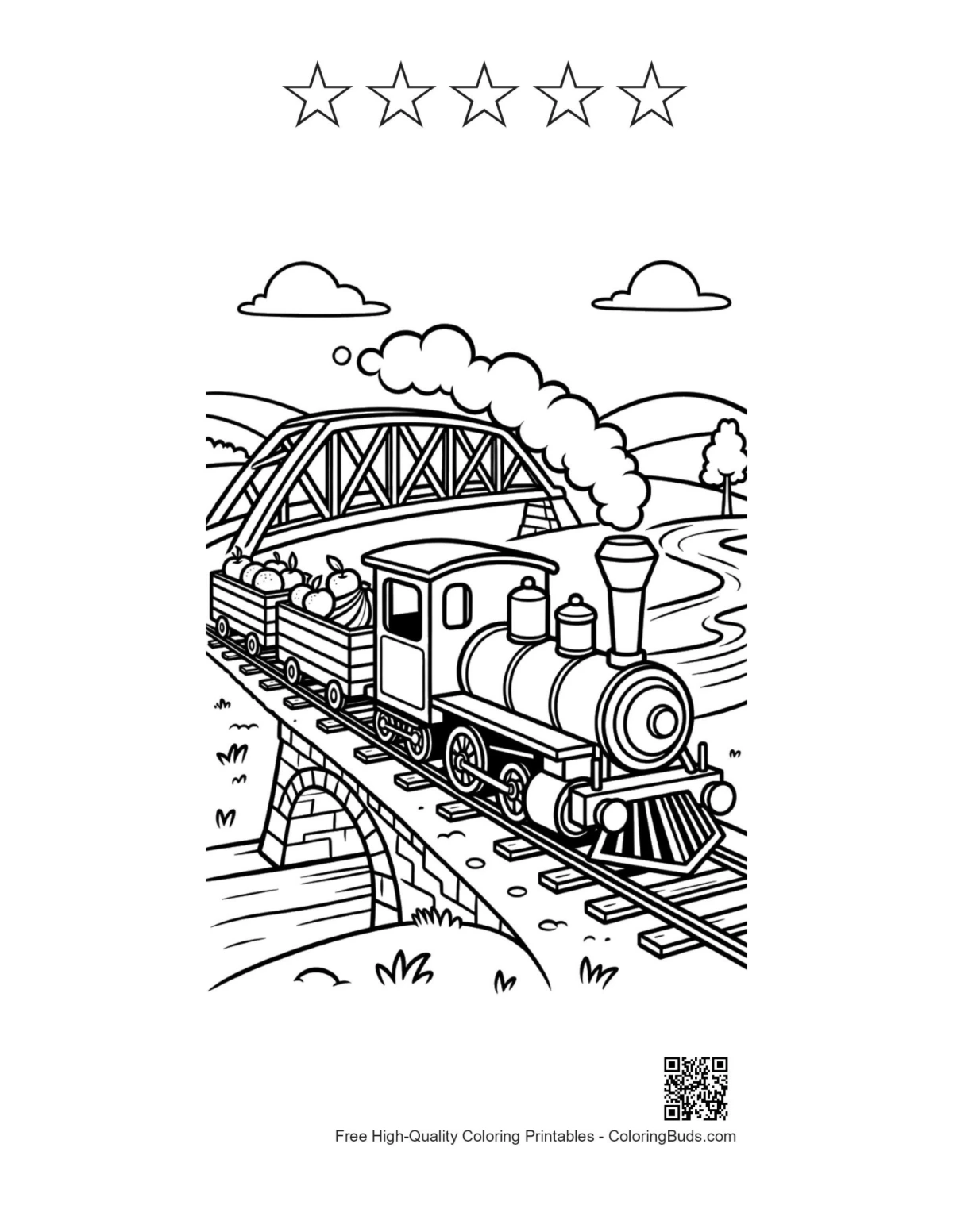 Locomotive bridge printable with 5 star outlines