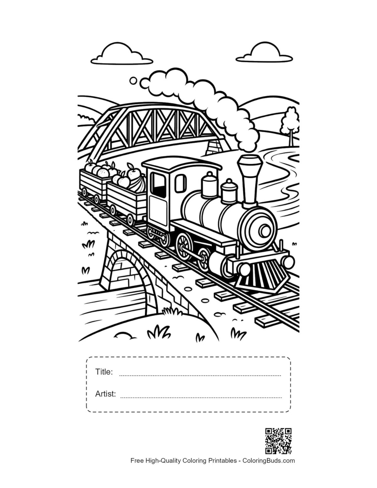 Steam engine bridge printable with title artist box