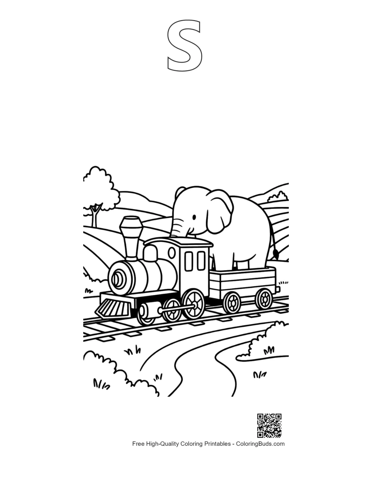 Steam engine printable with alphabet S outline