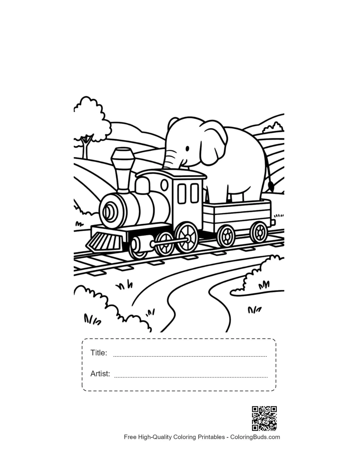 Steam engine elephant printable with title box