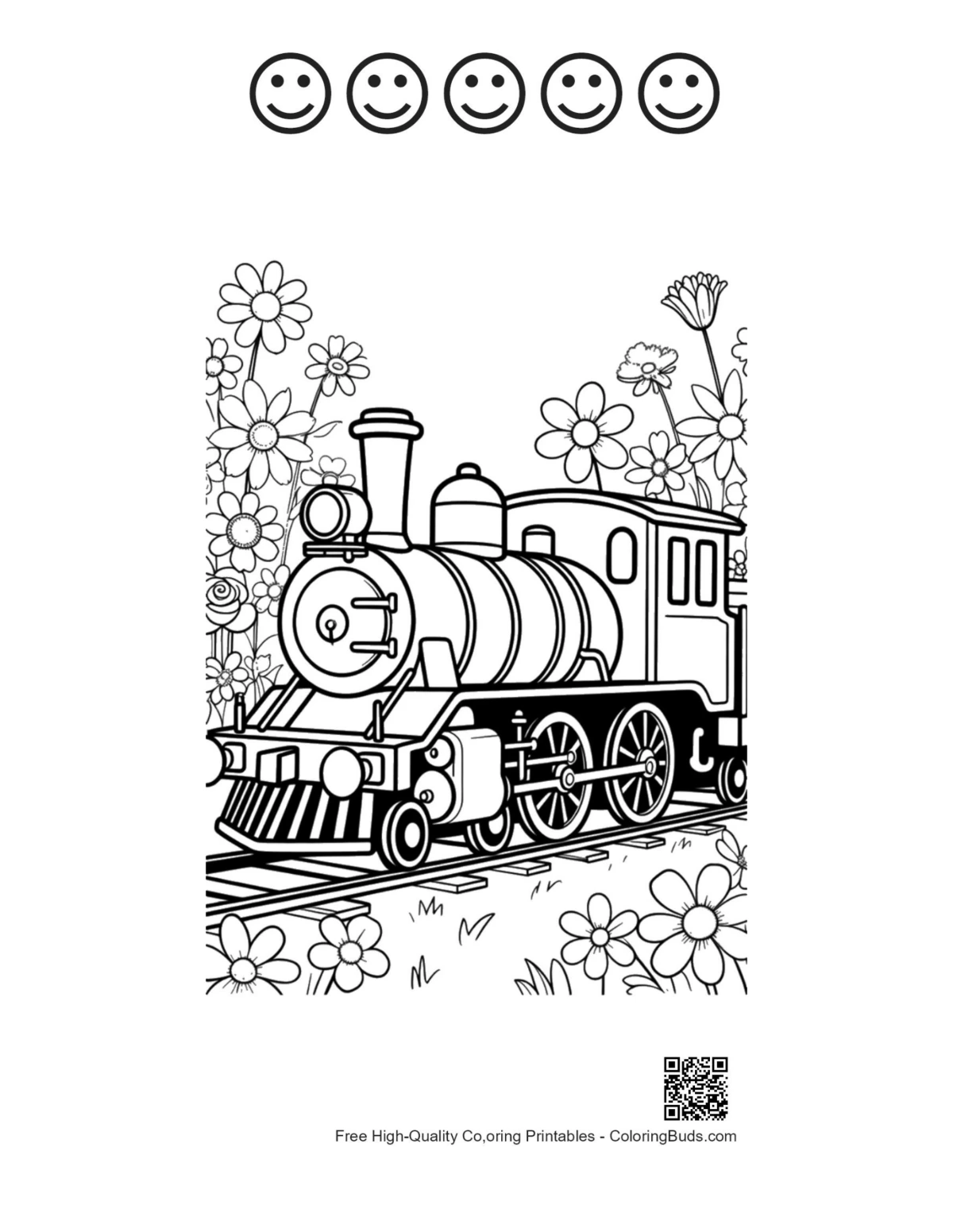 Garden locomotive printable with 5 happy faces
