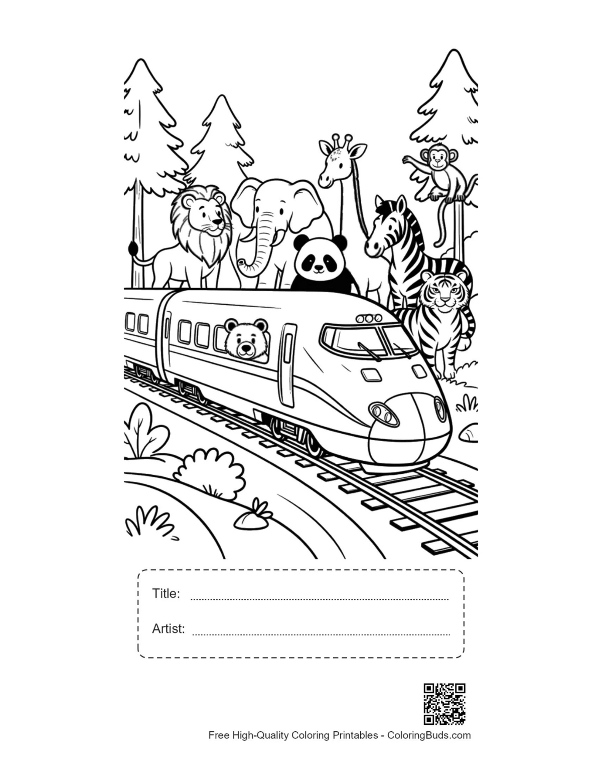 Safari locomotive printable with title artist box