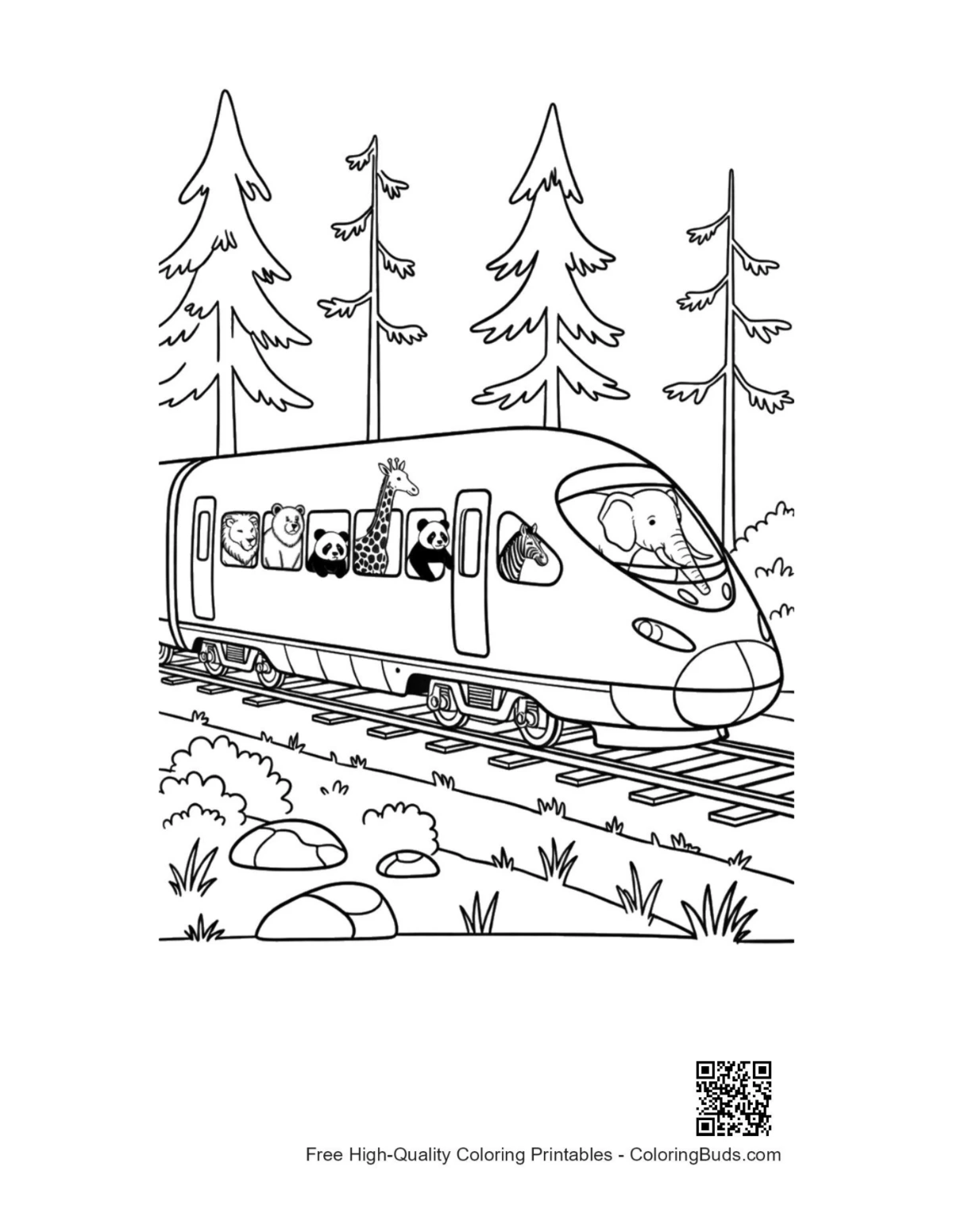 Safari bullet train printable with animals at windows