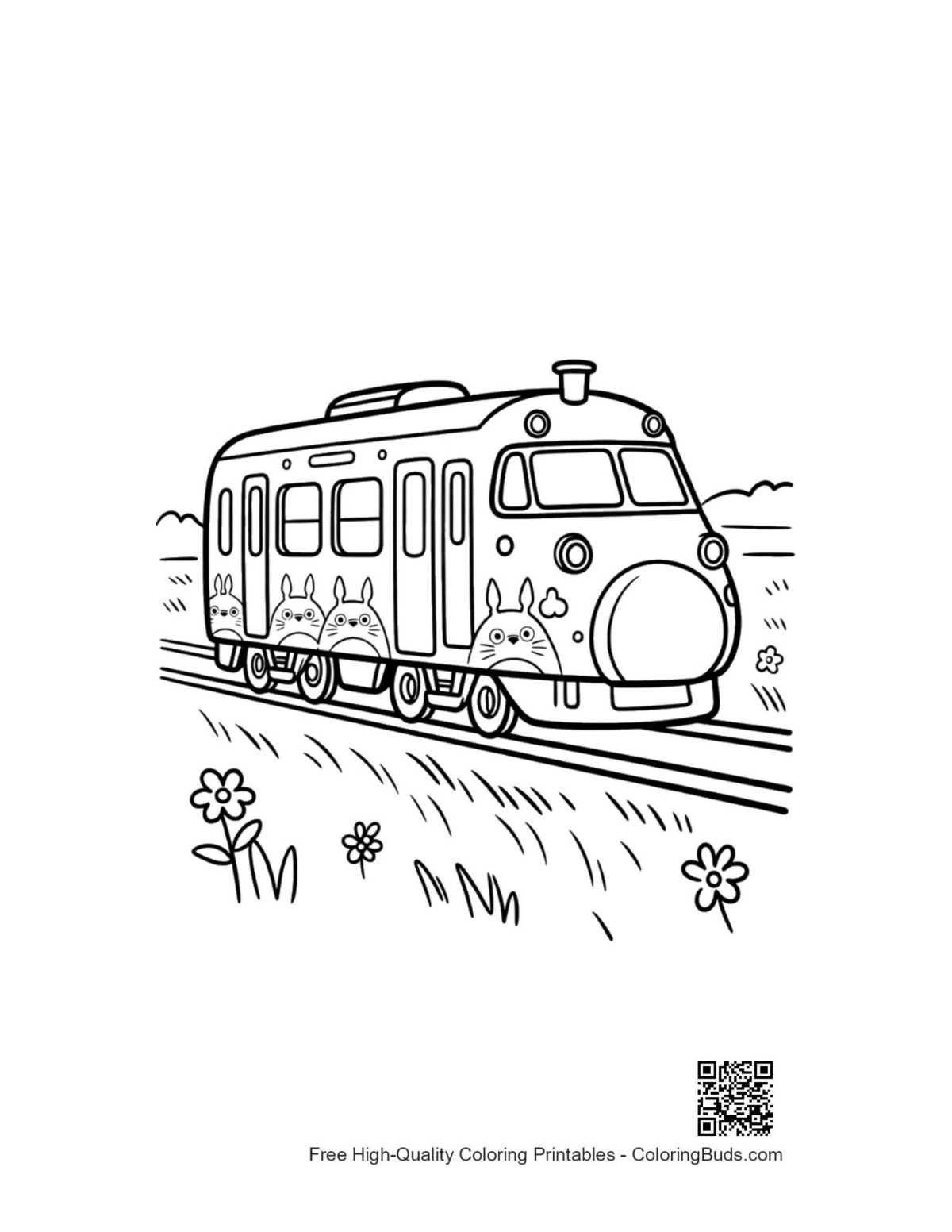 Smiling bullet train curve coloring page printable